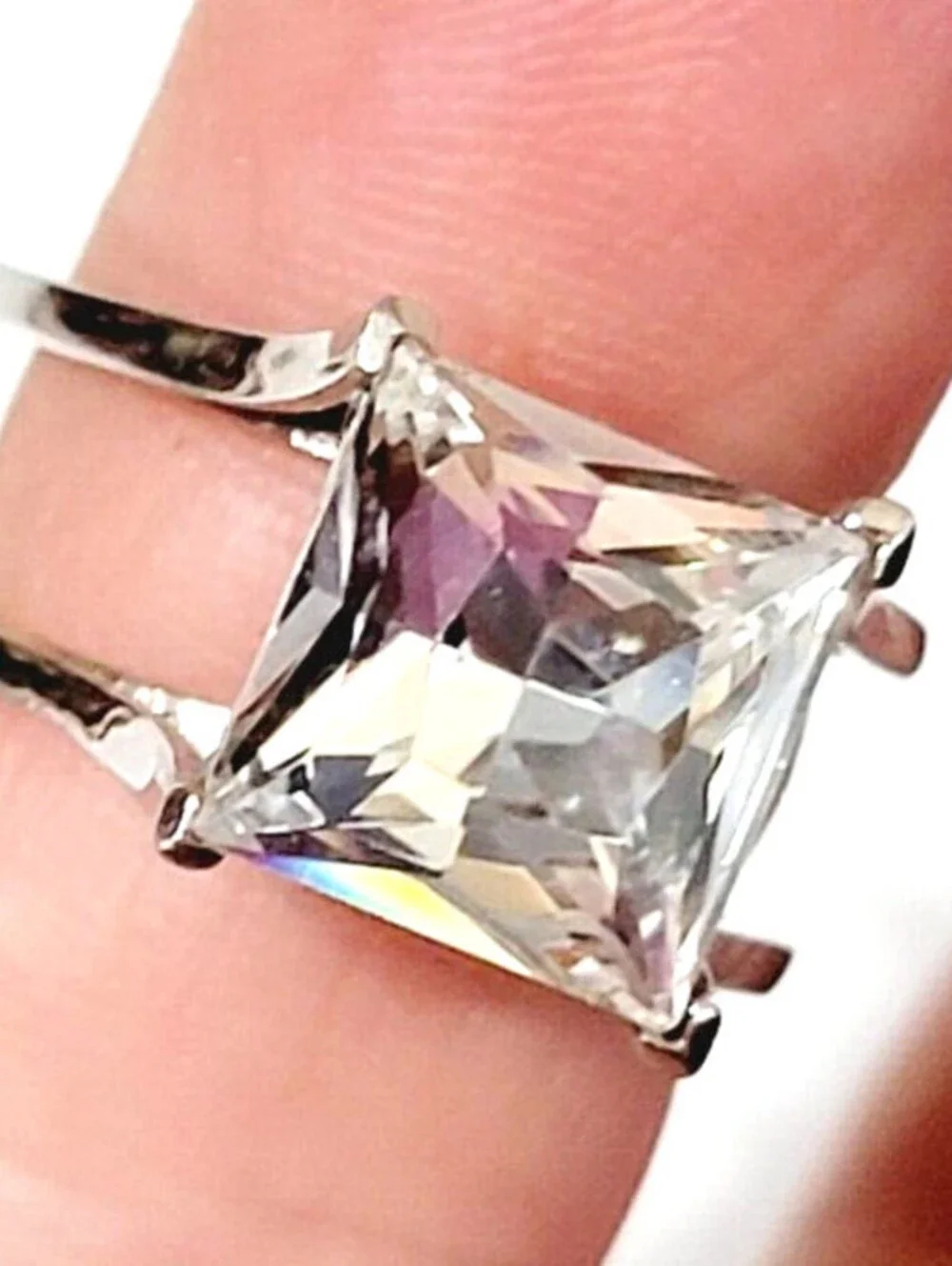Marquis-Cut Double Band Glass Ring Size 7 Silver-tone Statement r-